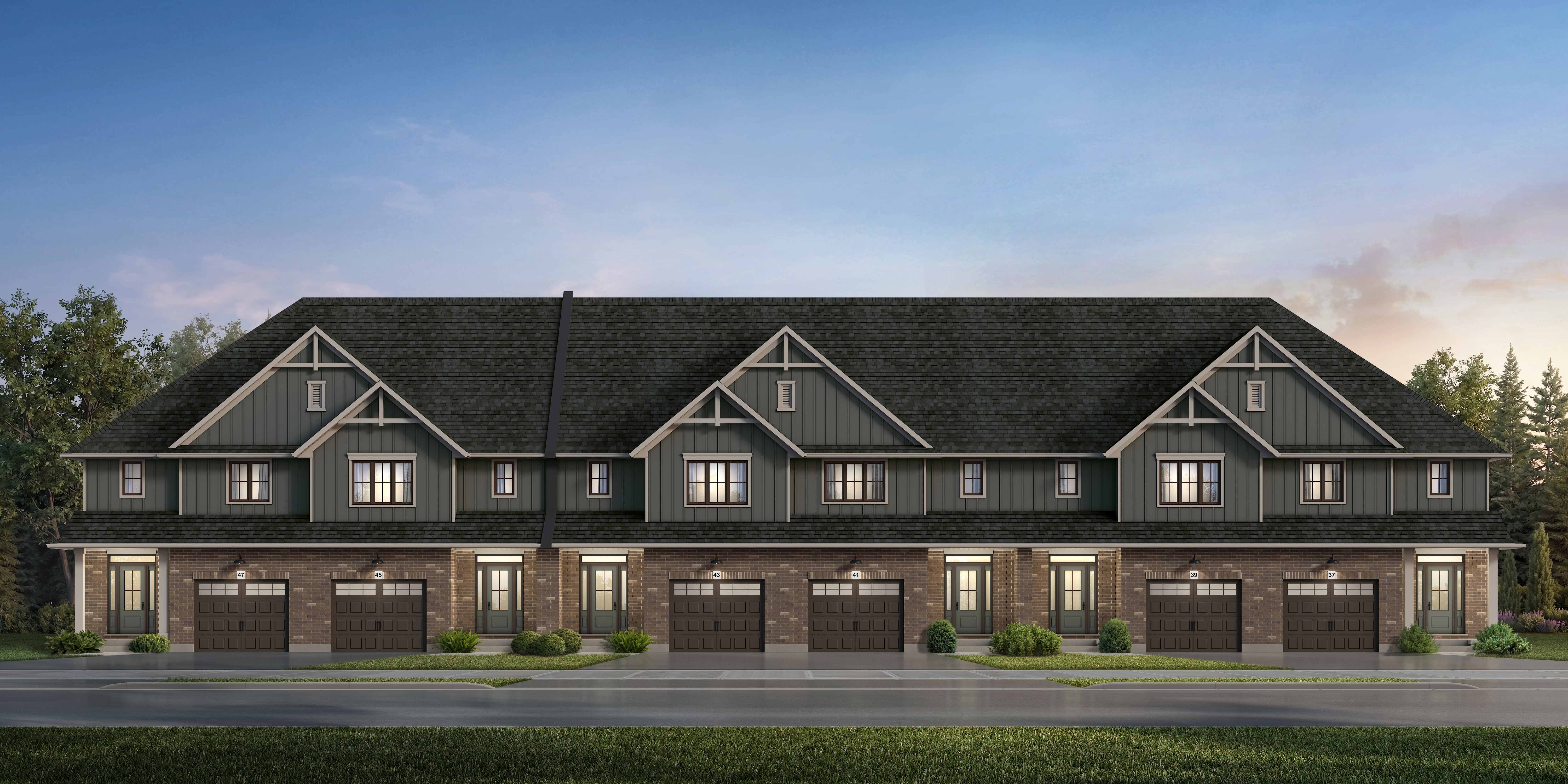 Streetscape view of Hawthorne Park townhomes