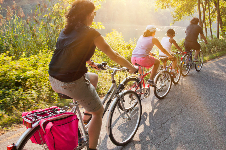 Cycling along wooded trails
